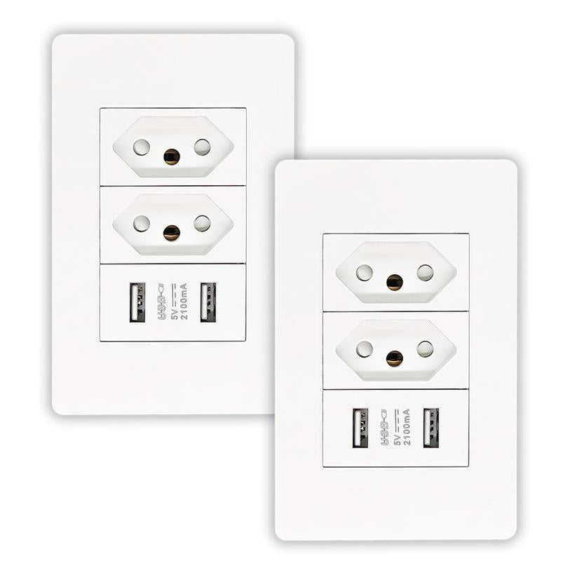 Kit com 2 tomadas de parede USB duplas bivolt para carregamento e alimentação da Vapto